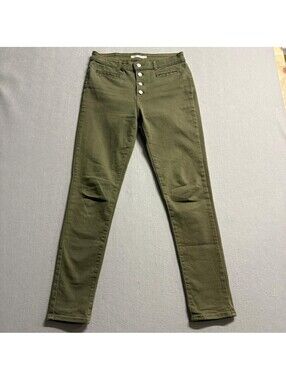 Levi's 721 High Rise Skinny Jeans Womens 29x30 Olive Green Button Fly Denim